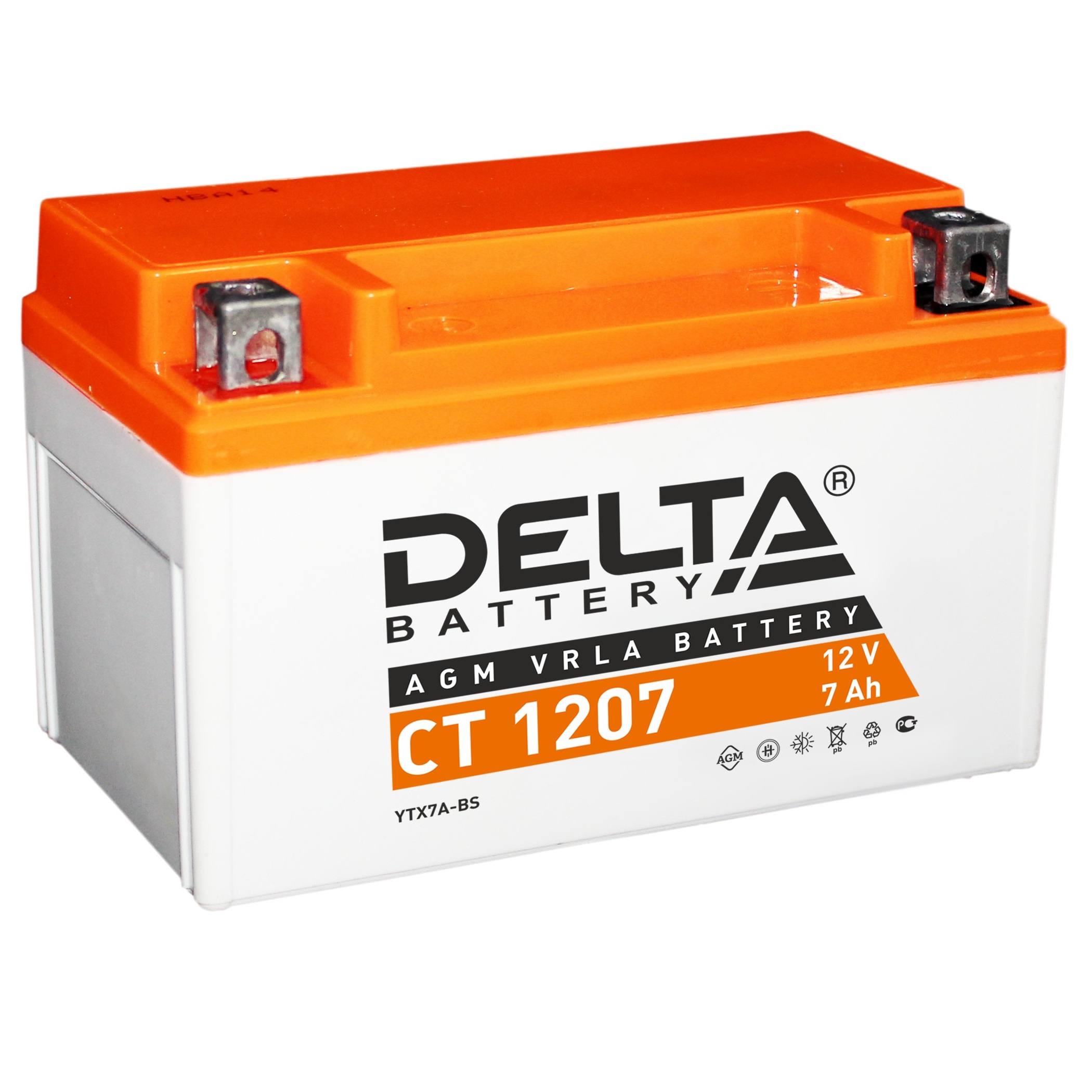 АКБ мото DELTA Battery AGM 7 А ч прямая L+ EN105 А 150x86x94 YTX7A-BS CT 1207